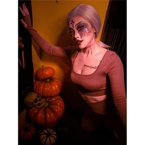 Women's 2 Piece Crop Top Ribbed Seamless Workout Exercise Long Sleeve Crop Tops - Picture 4 of 6